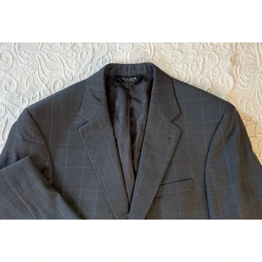 JOS A BANK Mens Charcoal Plaid 100%‎ Wool Sport Coat Blazer Jacket 40L